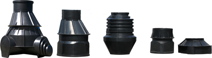 Polyethylene wells of all types are on display in a raw from Ukrhimplast, Ukraine Polyethylene wells of all types are on display in a raw from Ukrhimplast, Ukraine